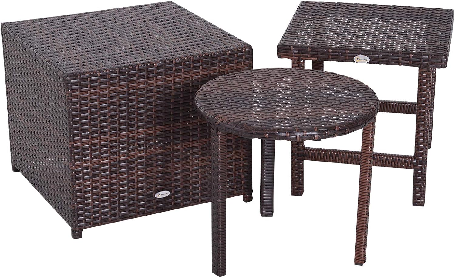 Amazon Com Outsunny 3 Piece Rattan Wicker Outdoor Compact Stackable Patio Furniture Set Garden Outdoor