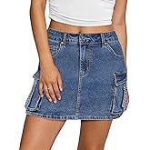 luvamia Jean Skirts for Women Denim Stretchy Cargo High Waisted Trendy Y2K Mini Skirt with Utility Pockets