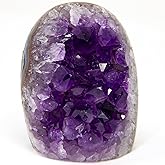 SUPERIOR Amethyst Crystal Rock Cluster .5 - .75 Pound Geode- Polished Edge, Flat Bottom, Healing & Calming Unique Amethyst Purple Geode Stone - Ideal Purple Decoration - Free Selenite Wand