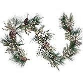 idyllic 6ft Christmas Garland with Champagne Berries - Realistic Faux Garland for Mantel, Table, Stair, TV Decor - Prelit Indoor Outdoor Christmas Garlands