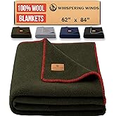 100% Wool Blanket - Premium Ultra-Soft & Warm, Twin 62"x 84" Large Size Blanket for Couch, Bed, Home, Camping & Outdoors