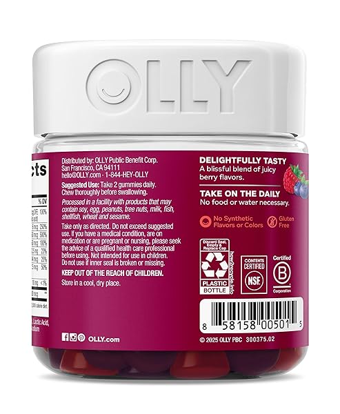 OLLY WOMEN’S MULTIVITAMIN GUMMY, VITAMINS A, D, C, E, BIOTIN, FOLIC ACID, ADULT CHEWABLE VITAMIN, BERRY FLAVOR, 45 DAY SUPPLY – 90 COUNT