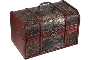 ELLDOO Vintage Treasure Chest, Pirate Keepsakes Box for Kids Gifts, Wooden Storage Box for Decorative Jewelry Pearl Trinkets, Large