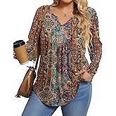 IN'VOLAND Womens Plus Size Long Sleeve Shirts Fall Tunic Top V-neck T-Shirt Button Up Dressy Casual Blouse 1X-5X