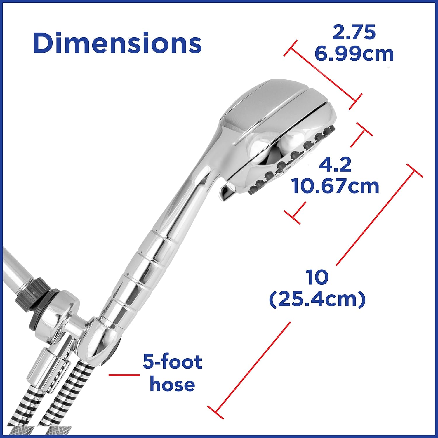 Waterpik High Pressure Powerpulse Massage Hand Held, 2.5 GPM, Chrome Detachable Shower head with 7 Spray Settings and 5' Hose, XRO-763 - - 