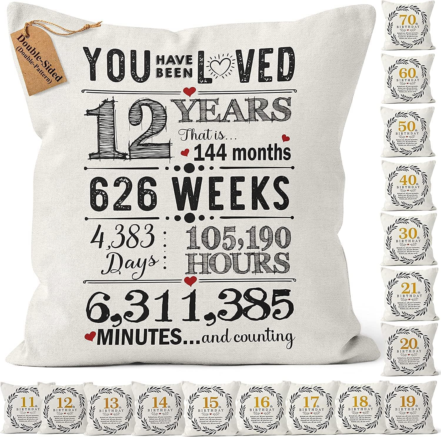 Kies CROWNLY® (Double-Sided) 12 Year Old Girl Gifts and Boy Gifts Cushion Covers 18x18 Inch 12th Birthday Decorations for Party 12th Birthday Gifts for Girls and Boys Cushion Cover 45x45 Cm