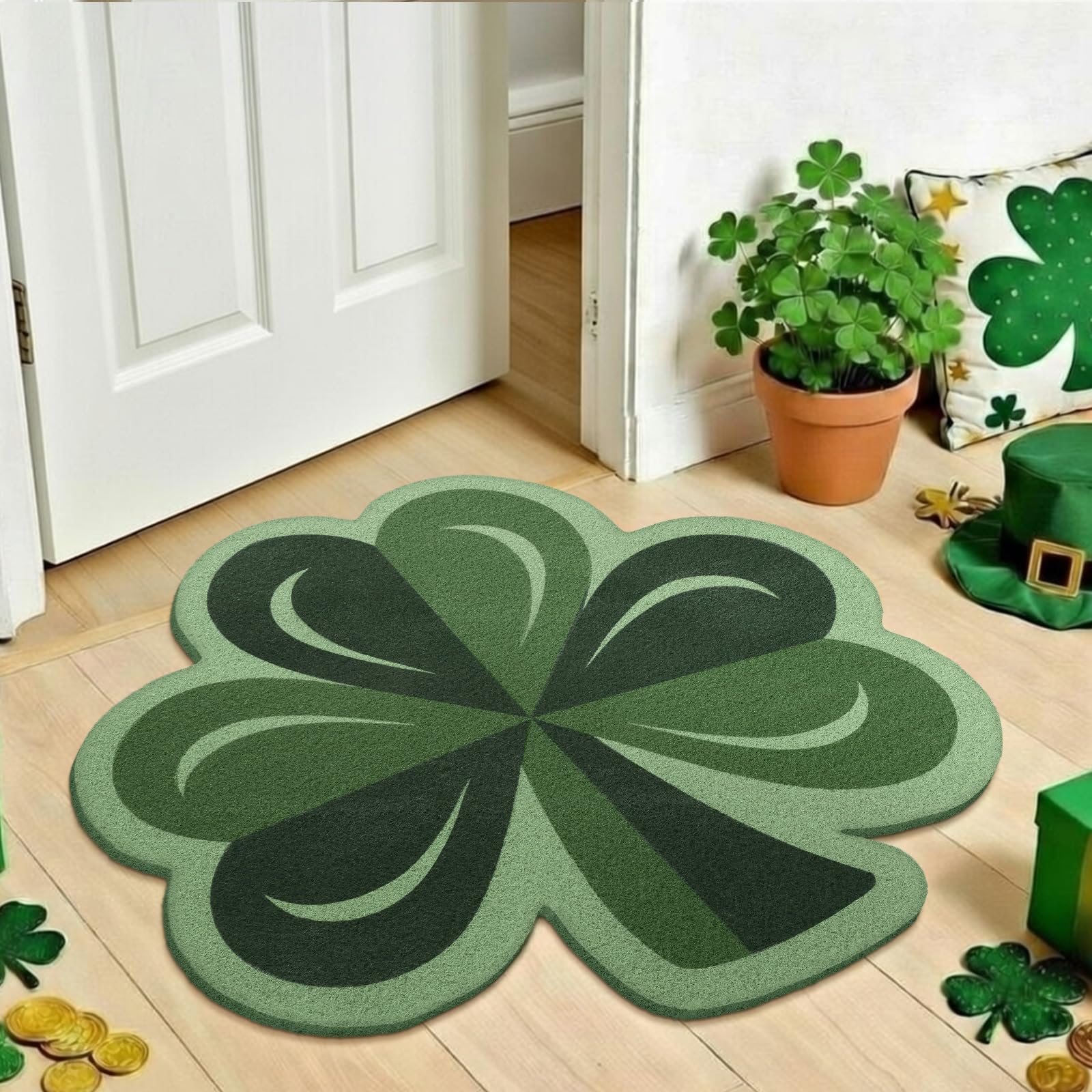 Photo 1 of ***VIEW IMAGE*** Nuanchu St. Patrick's Day Door Mat Outdoor Decor 28 x 28 Inch Large Shamrock Front Porch Rug Shamrock Welcome Door Mat St Patricks Day Rug Non Slip Entrance Rugs for Home Indoor Outdoor Entryway Decor