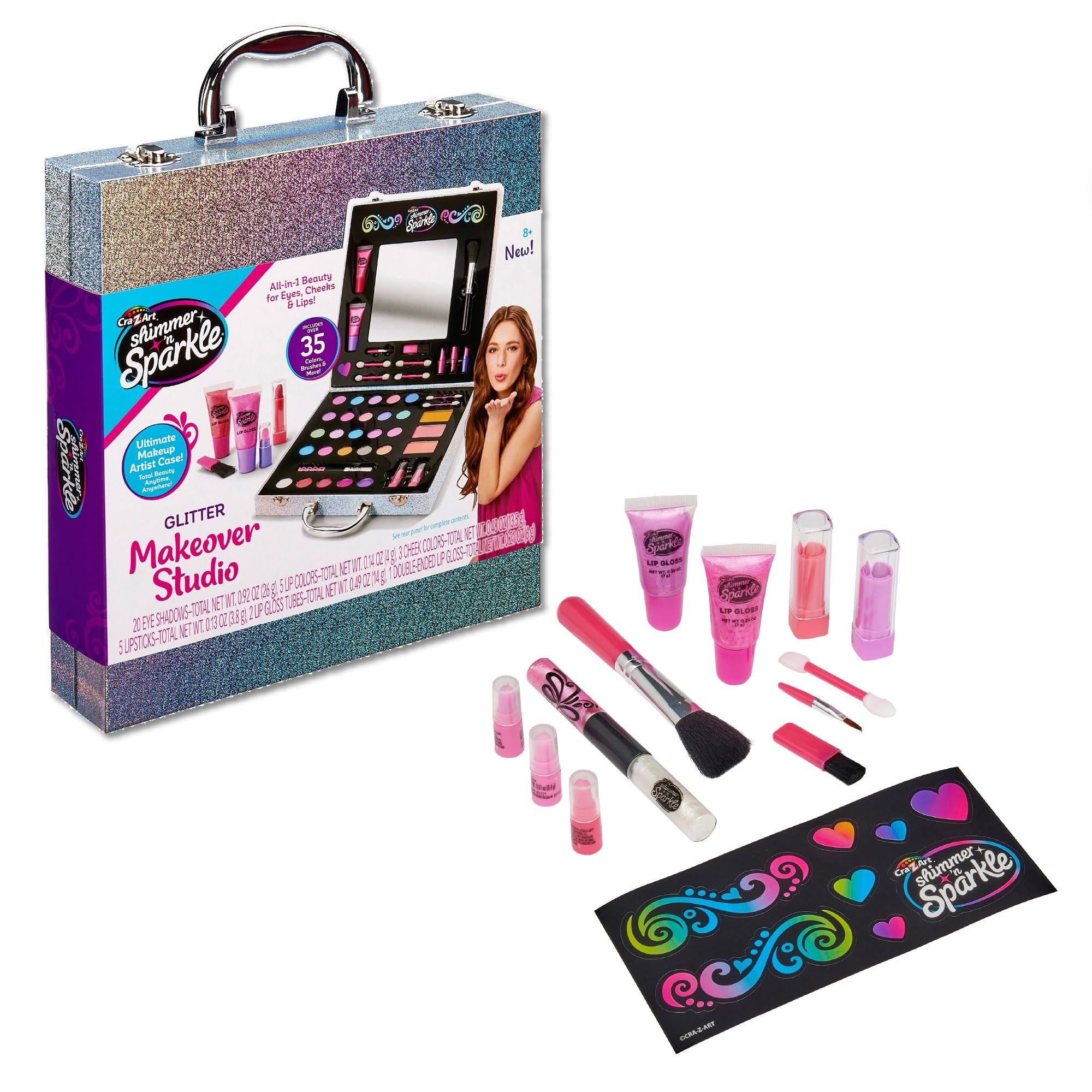 Shimmer and Sparkle Shimmering Glitter Makeover Studio Kids makeup set for girls real cosmetics kit for girls Washable make Safe non-toxic makeup