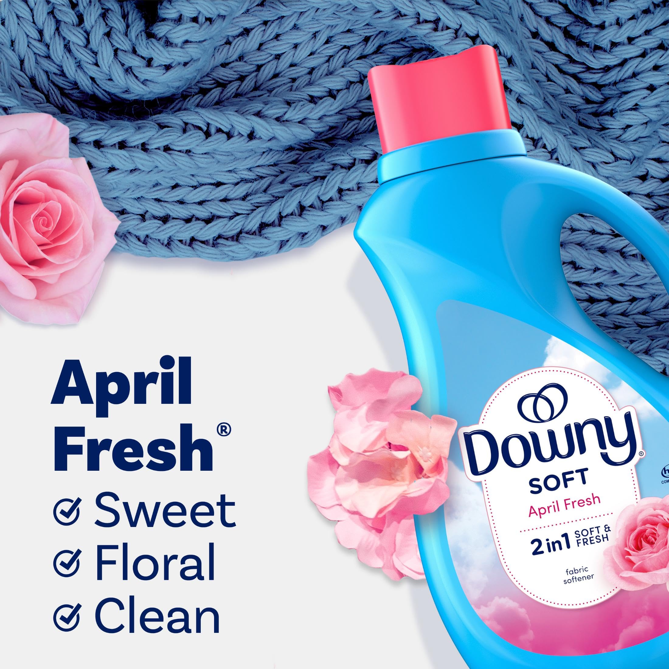 Downy Soft, 2 in 1 Soft and Fresh Liquid Fabric Softener, April Fresh, 140 fl oz, 190 Loads, Fabric Conditioner Liquid provides softness and freshness for fabrics