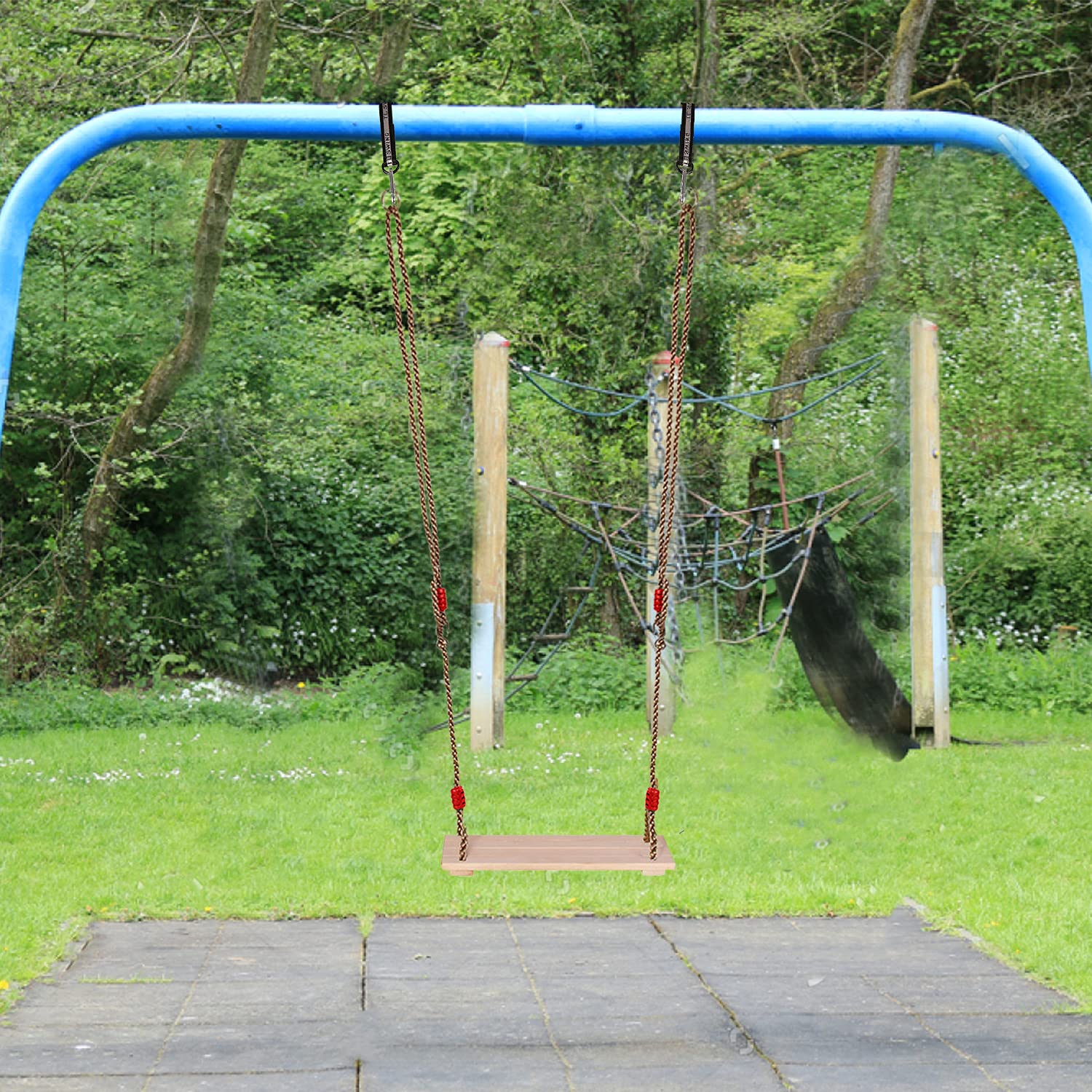 RedSwing Wooden Swing Seat, Wood Tree Swing Seat for Kids Indoor Outdoor, Backyard Swing Set Replament Hanging Swing with Adjustable Rope and Complete Accessories