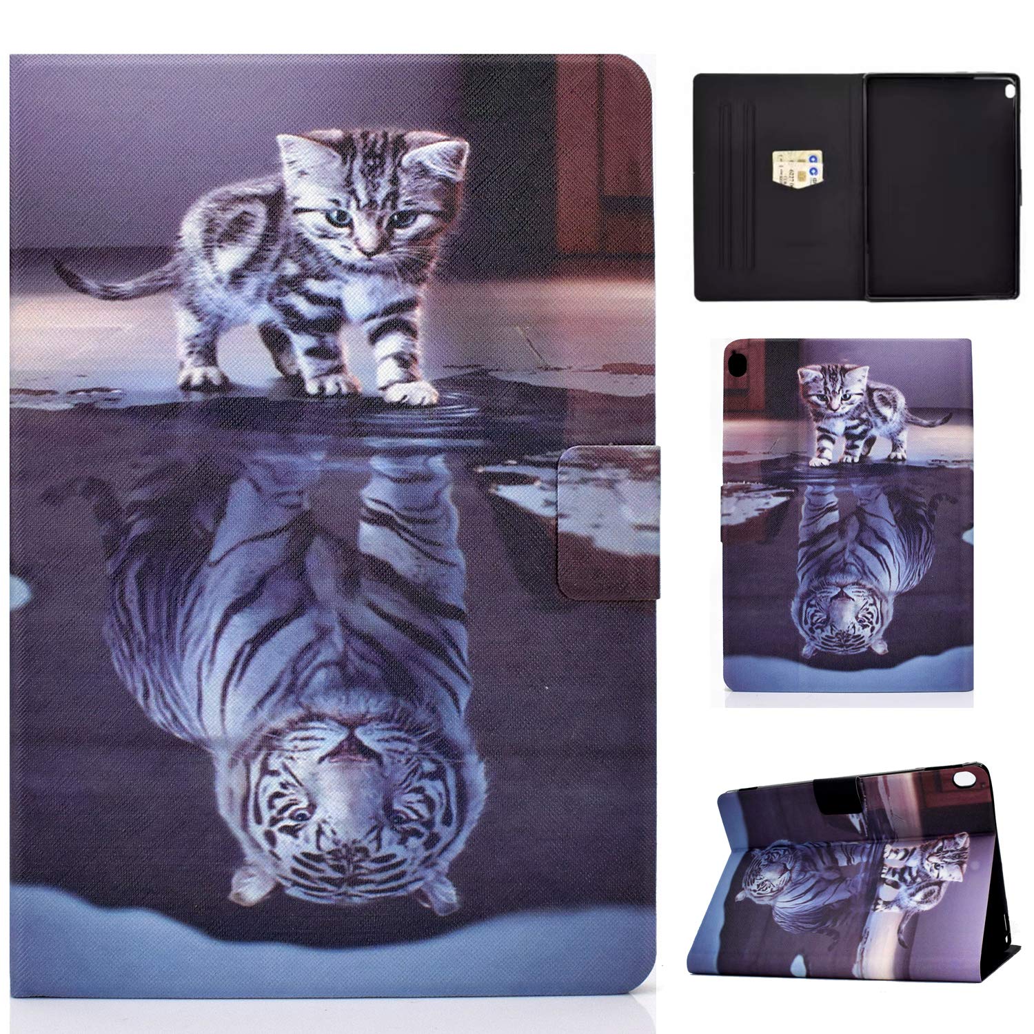 Aswant Case for Lenovo Tab M10 10.1 Inch Case PU Leather & TPU Silicone Cover Wallet Flip Stand Function Tablet Case for Lenovo Tab M10 HD 10.1" TB-X505L TB-X505F TB-X605L TB-X605F Cat & Tiger