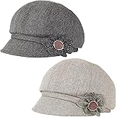 2 Pcs Womens Newsboy Cap Women Retro Classic Visor Newsboy Cabbie Cap Beret Hats with Flower Buckle