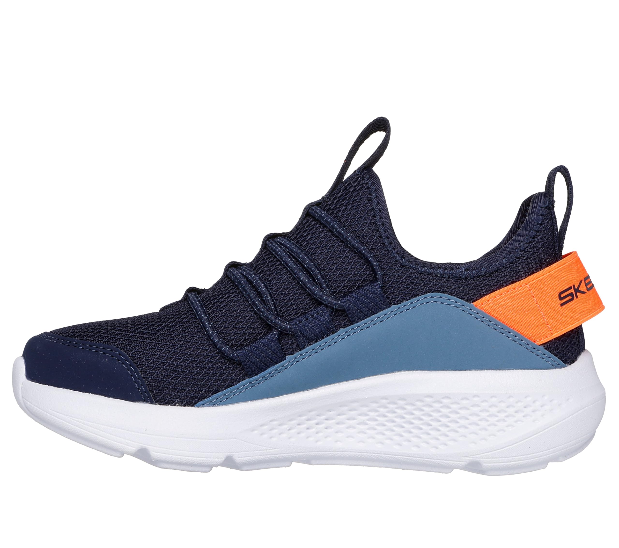 SKECHERS Boy’s Go Run Elevate Sneaker, Navy/Orange, 11 Little Kid