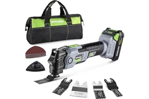 WORKPRO 20V Oscillating Tool Kit, Cordless and Brushless 19,000 RPM Orbiting Multi Tool with 6 Variable Speeds, 3.6°Oscillation Angle, 21pcs Saw Accessories, 1 Rechargeable Battery and Carrying Bag