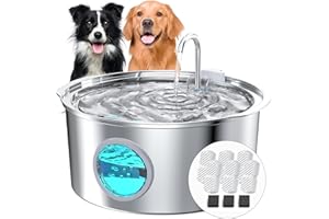 Pet Water Fountain for Large Dogs: Metal Dog Water Fountain - Silent Big Dog Fountain - 7L/230oz/1.8G Dog Drinking Fountain Inside - GROOKPET Water Fountain for Pets Indoor Large - 9 Filters