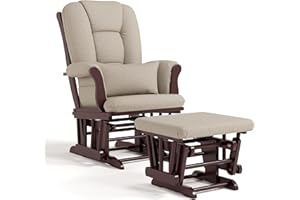Storkcraft Tuscany Custom Glider and Ottoman with Free Lumbar Pillow (Espresso/Taupe Swirl) - Cleanable Upholstered Comfort Rocking Nursery Chair with Ottoman