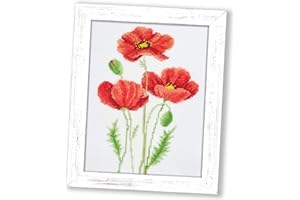 POVITRULYA Counted Cross Stitch Kit “Poppies” | Poppy Wildflowers Hand Embroidery Kits for Adults | DIY Handmade Gift for Mother's Day