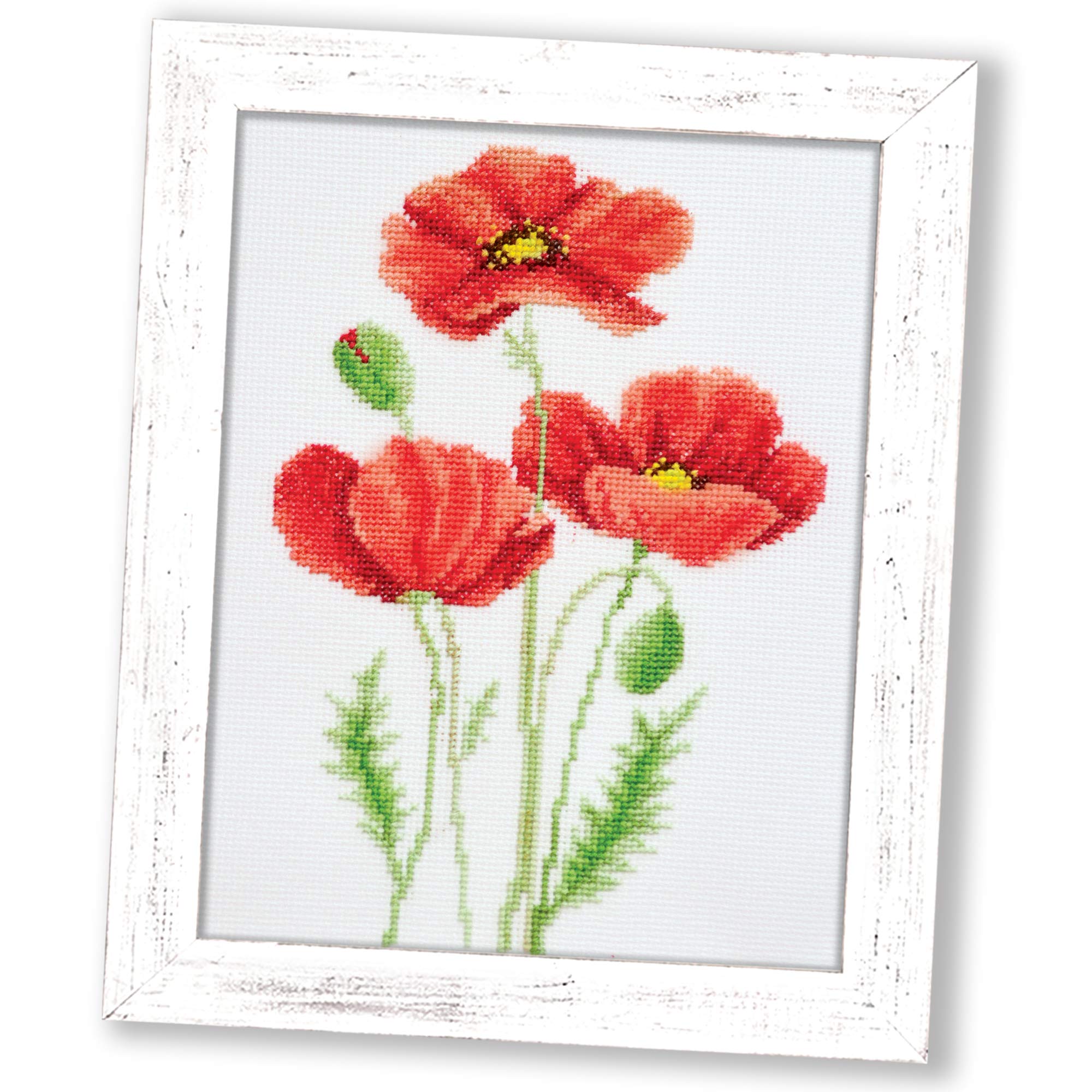 Counted Cross Stitch Kit “Poppies” | Poppy Wildflowers Hand Embroidery Kits for Adults | DIY Handmade Gift for Mother's Day