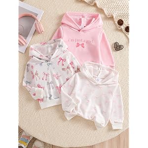 Baby Girl Hoodie Sweatshirt Set Long Sleeve Bow Print Pullover Tops Infant Clothes 3 Pack
