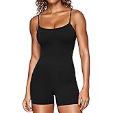 CRZ YOGA Butterluxe Cami Strap Rompers for Women - Adjustable Sleeveless One Piece Yoga Jumpsuits Bodysuit Shorts Padded