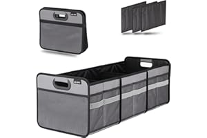 Homeve Large Collapsible Trunk Organizer with Multi Pockets, 3 Compartments Storage Organizer for Car, SUV, Minivan, Grey