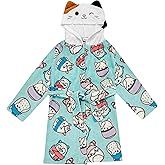Squishmallows Girls Fleece Kids Hooded Robe - Super Soft Plush Kids Spa Bathrobe with Pockets, Sizes 6-12 - Official Product