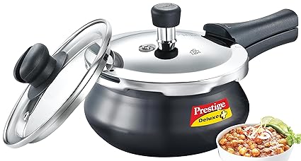 Prestige Deluxe Duo Plus Induction Base Aluminum Pressure Cooker (2 Litres, Black)