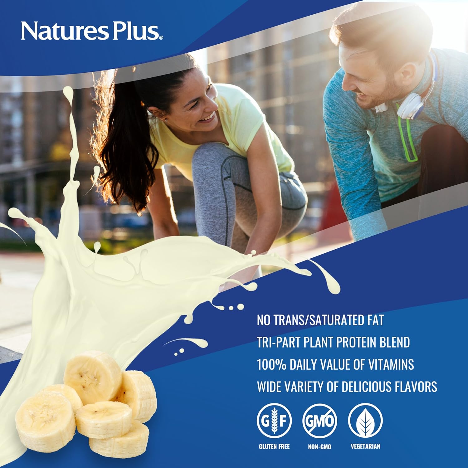 NaturesPlus SPIRU-TEIN Shake - Banana Flavor - 2.4 lbs, Spirulina Protein Powder - Plant Based Meal Replacement, Vitamins & Minerals for Energy - Vegetarian, Gluten-Free - 32 Servings: Health & Personal Care