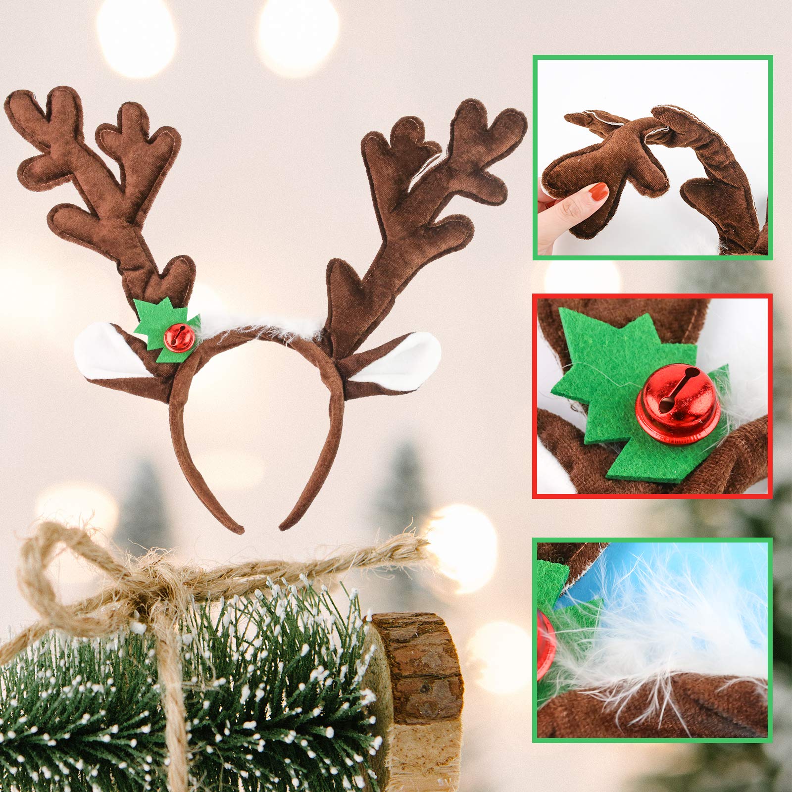 HANSGO HANSGO Reindeer Antlers Headband, 2PCS Deer Antlers with Bells Cute Christmas Reindeer Ears