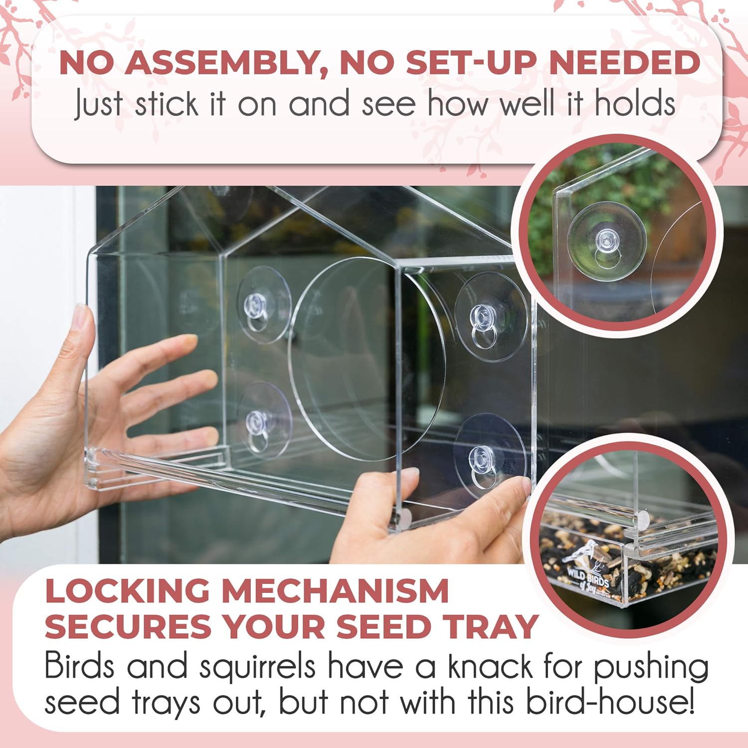Wild Birds of Joy Bird House Window Bird Feeder with 4 Super Strong Suction Cups & Locking, Sliding Seed Tray, Extra Large, Clear Acrylic, Outdoor Bird Feeders, Outside View of Cardinal and Blue Jay : Garden & Outdoor