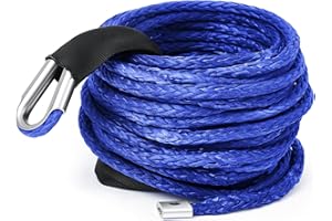Yoojahow Blue Synthetic Winch Rope 3/8'' x 50ft 26, 500 Lbs Synthetic Winch Line Cable Rope with Protective Sleeve for Off Road Vehicle 4WD SUV Truck ATV UTV SUV