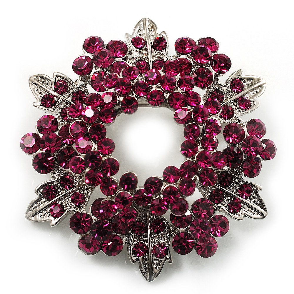 Bright Magenta Crystal Wreath Brooch