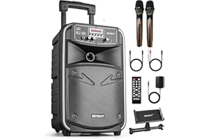 GEYGUY GTSK8-2 Portable Bluetooth PA Speaker System - Rechargeable Sound Speaker and Wireless Mics Set with MP3/USB/SD Card Reader,Perfect for Party, Karaoke, DJ,Events,Outdoor Performances