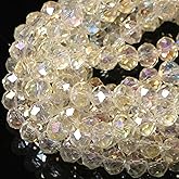 5 Strands 8mm Transparent AB White Color Half Plated Faceted Rondelle Beads, Songxi Glass Beads for Keychain Making Necklace Earring Jewelry Making for Gemstone DIY Craft Supplies