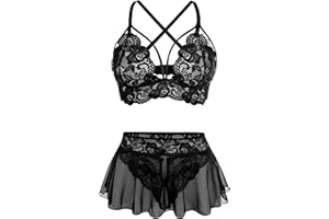 GIEAUAU Sexy Lingerie for Women Naughty 3 Piece Bralette, Mini Skirt with G-String Crotchless Lingerie Set
