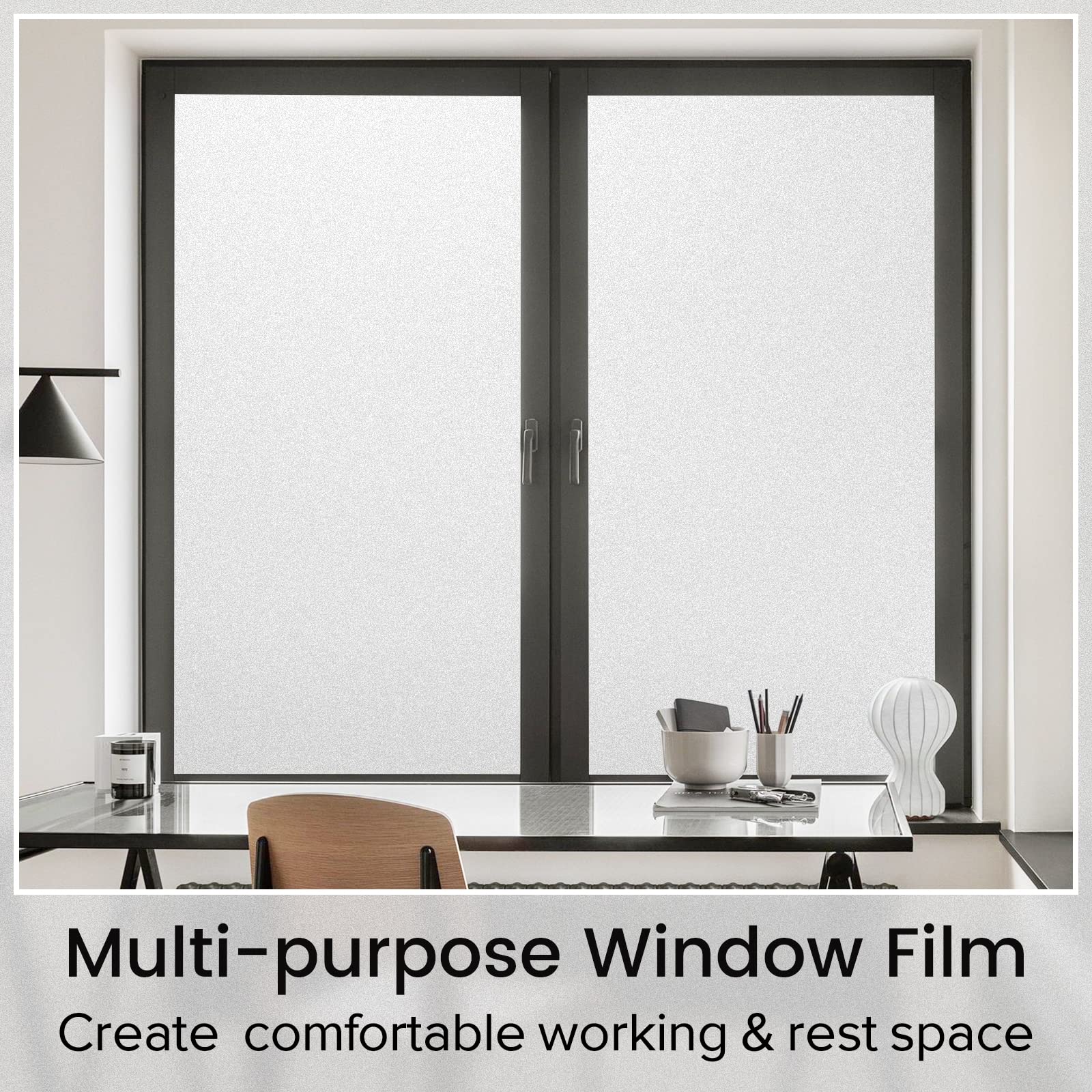 rabbitgoo Window Privacy Film, Non-Adhesive Frosted Glass Window Film for Bathroom, Static Cling Heat Blocking Stickers for Home Indoor Opaque Frosting Coverings House Tint, Matte White 17.5