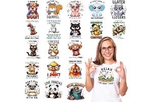 Shejdgart Dtf Transfers Ready to Press - 20 Pcs Funny Animal Iron on Transfers for T-Shirts Sarcastic Cat Dog Cow Heat Transfer Vinyl Stickers Patches Decals for Clothes Bag Pillow DIY Decor