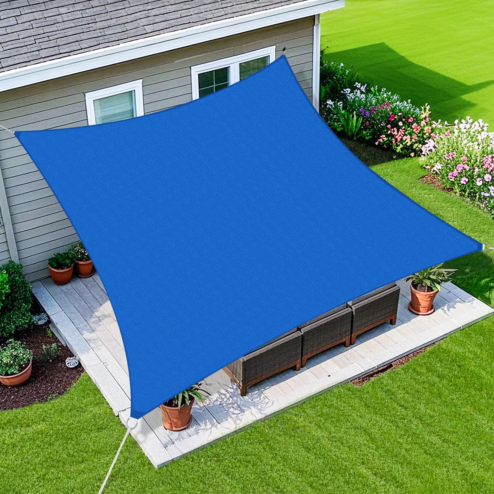 Amagenix Sun Shade Sail 8'X12' Curved Edge Outdoor Shade Canopy Blue Breathable 95% UV Block Shade Cloth for Patio Garden Backyard (We Make Custom Size) Image