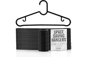 milano home 20 Pack Black Thin Plastic Hangers, Lightweight Yet Sturdy, Space-Saving Clothes Hangers for T-Shirts and Shirts, Slim Hangers, Break-Resistant Design with Premium European Quality