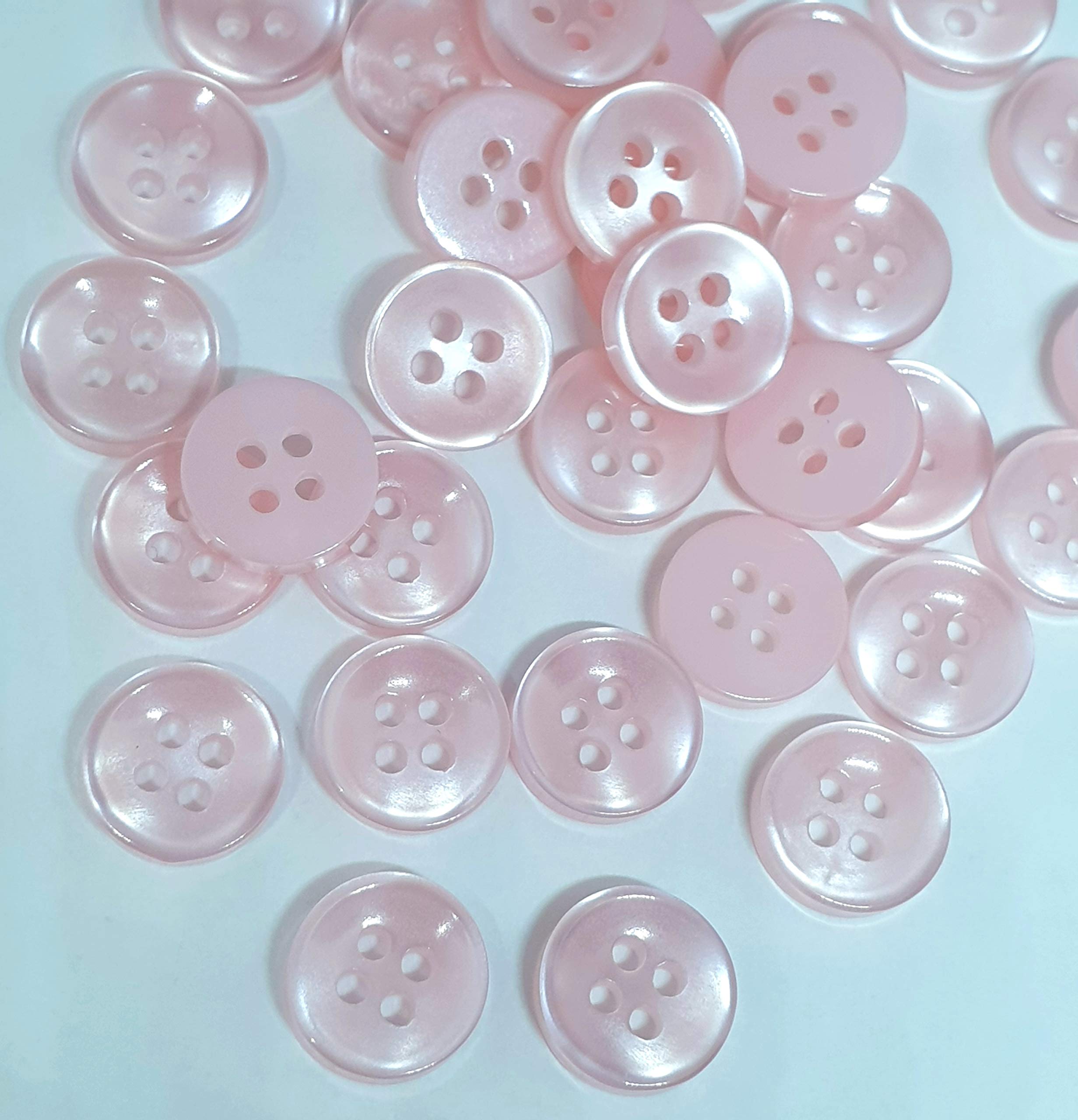 MajorCrafts® 80pcs 11.5mm High-Grade 4-Holes Round Resin Buttons Arts and Crafts Embellishments (Light Pink)