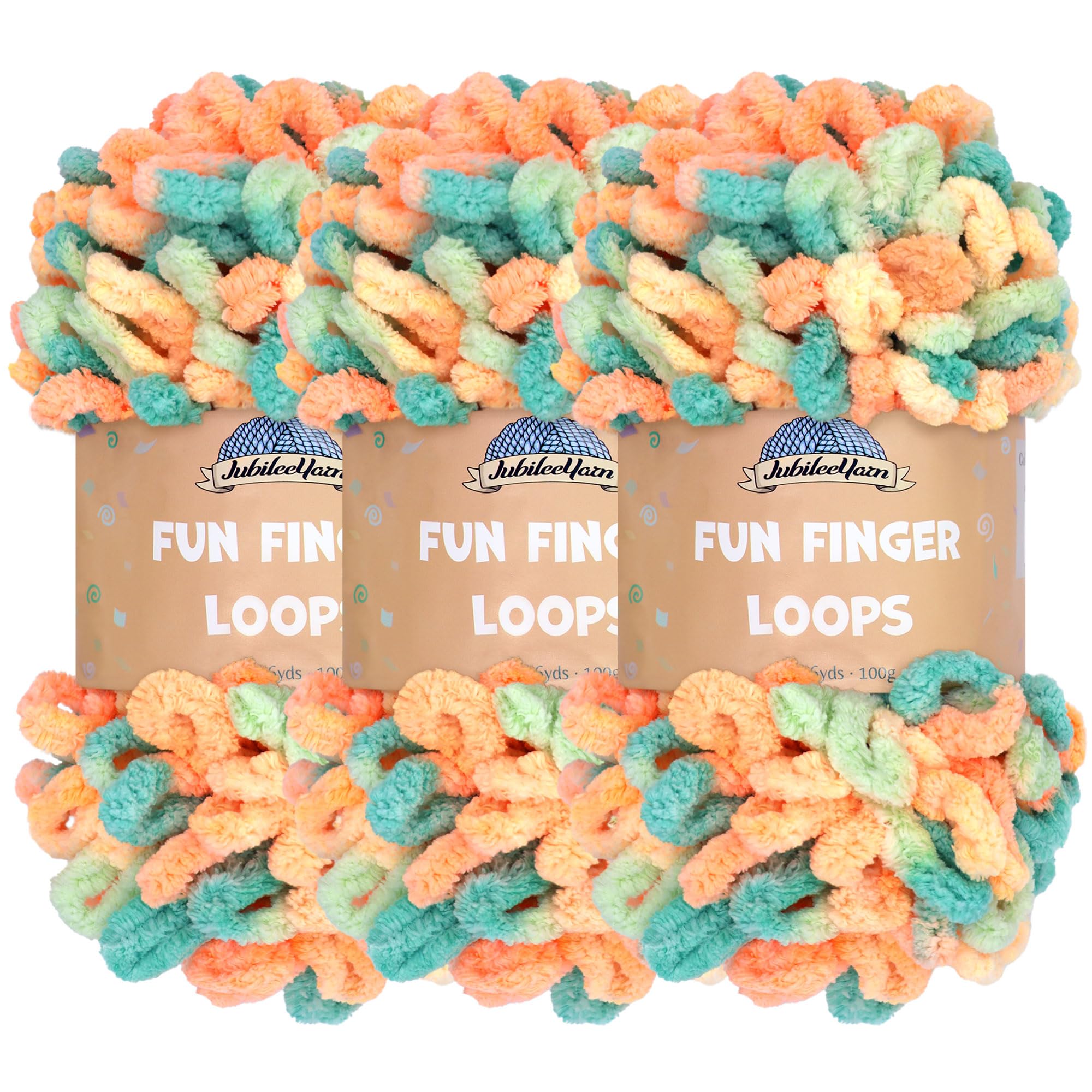 JubileeYarn Fun Finger Loops Yarn - Polyester Jumbo Weight Loop Yarn - 100g/Skein - Eiar - 3 Skeins — image 1