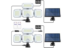 2 Pack Kaka Glow GM-Mizar Solar Outdoor Lights -333 LED 600LM Motion Sensor Lights Yard Garage-Wall Mount IP65, 4 300° Swivel Lamps-Detachable Split Solar Panel 16.4-Feet Cord-Day Time Use Possible