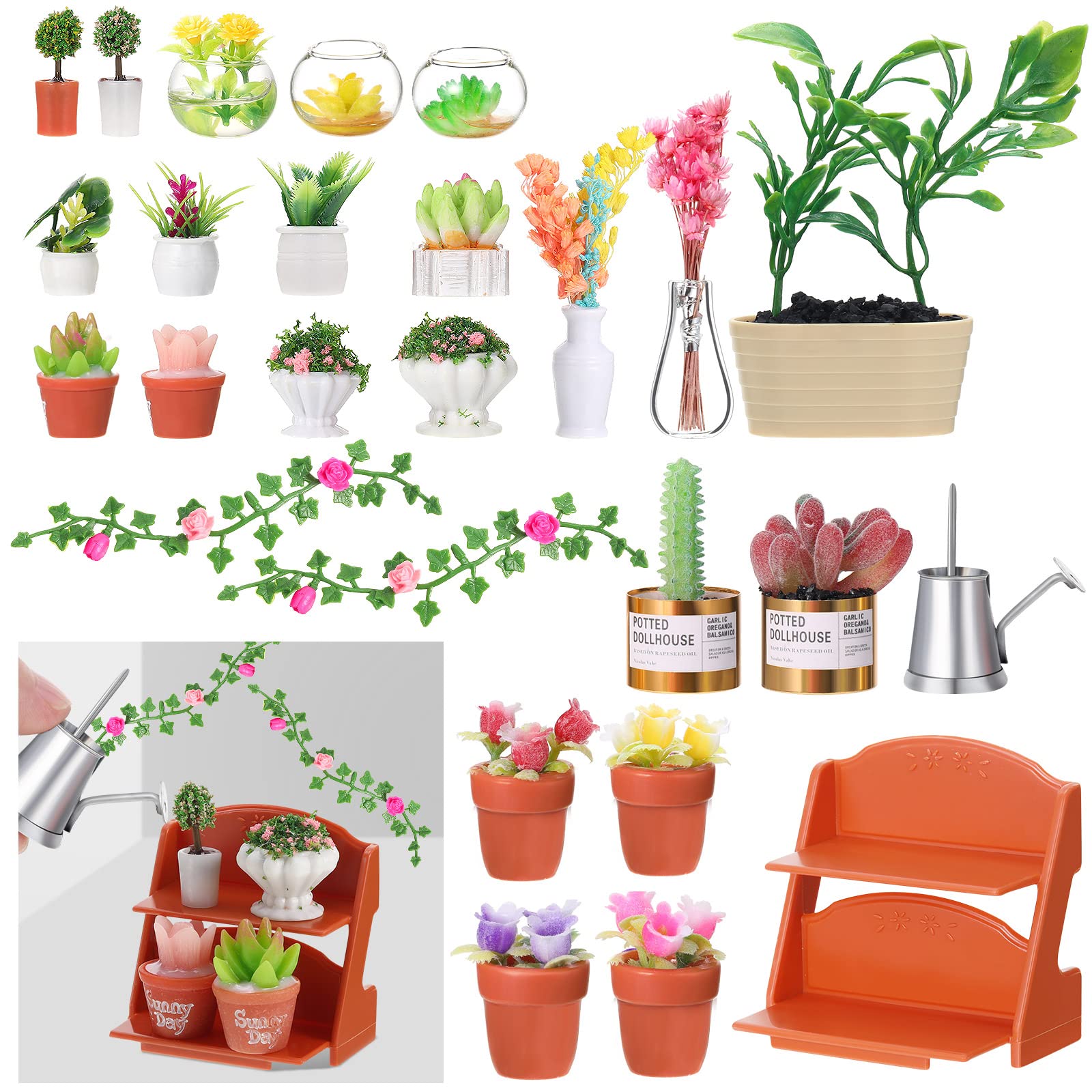 Photo 1 of Luinabio 26 Pieces Dollhouse Plant Miniature Bonsai Mini Potted Plant Flower Model Tiny Fake Greenery Ornament Dollhouse Decoration for Boy Girl(Stylish Style)