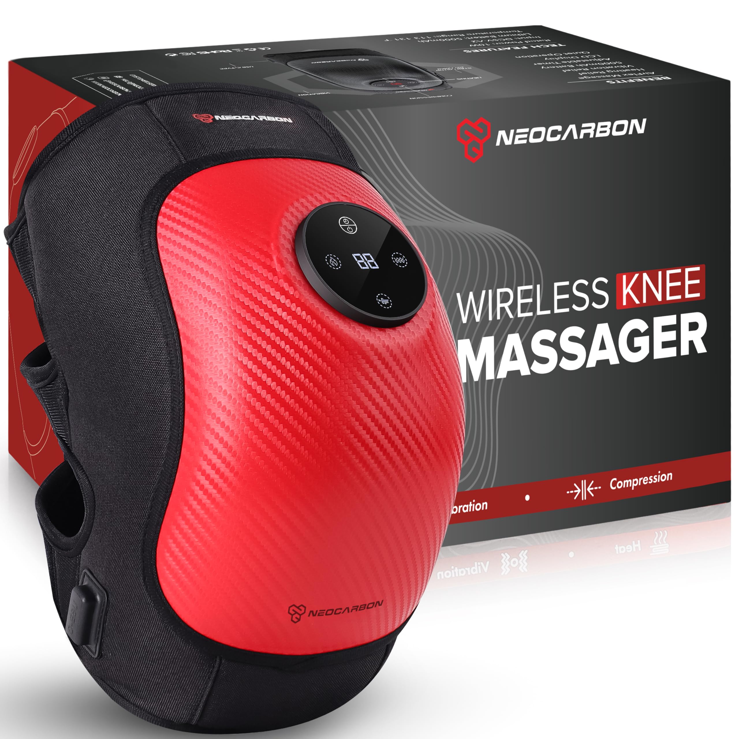 Photo 1 of Wireless Knee Massager, Portable Heated Therapy with Compression and Vibration Massage Muscle Relaxation, Knee Joint Pain Relief, Red