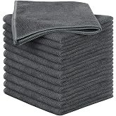 SINLAND Microfiber Cleaning Cloth Kitchen Dish Cloths 12x12in 12 Pack Grey | Super Absorbent, Quick Dry, No Streak, Dish Rags, Glass Cloths