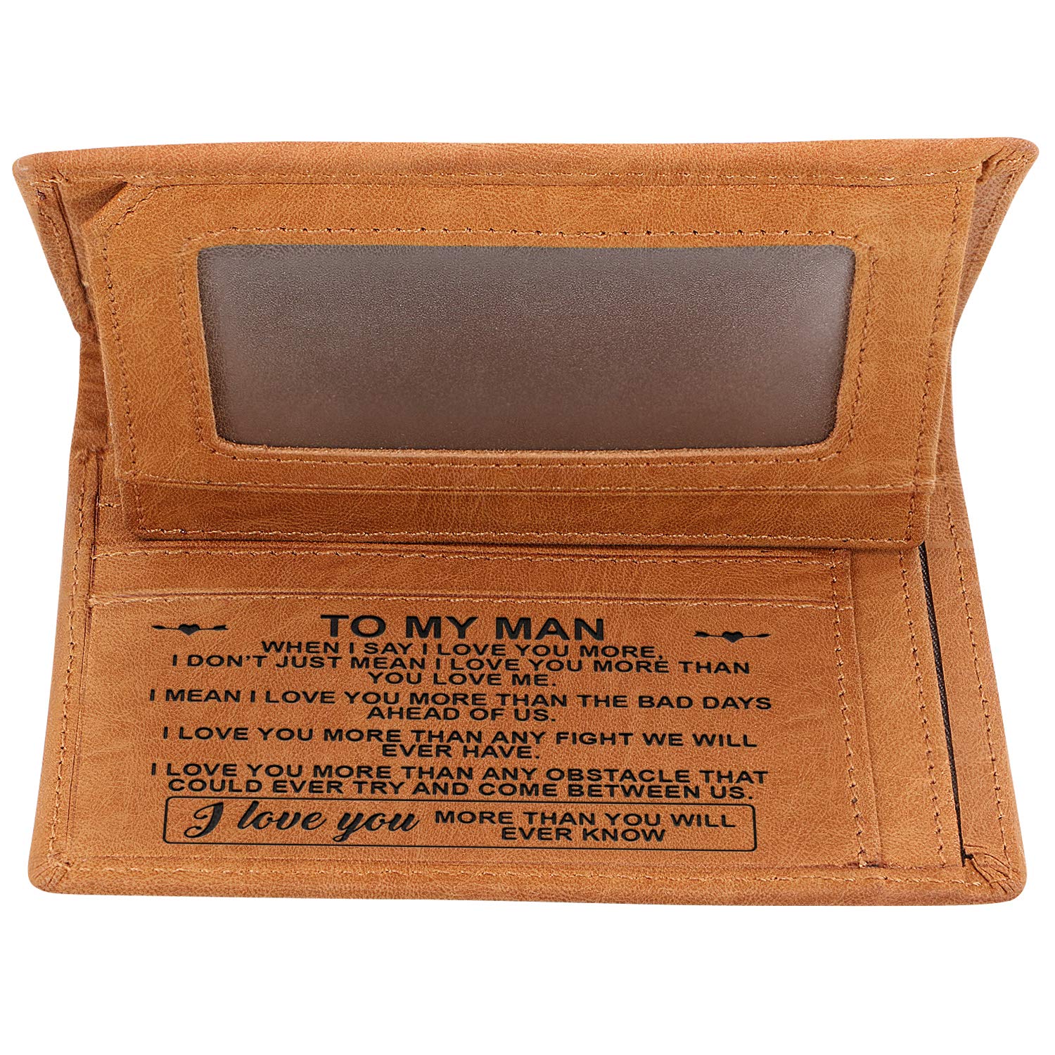 Kenon Custom Wallets for Men RFID Blocking Stylish Mens Wallet with Clear ID Window Personalised Slim Credit Card Holder Brown for Husband,Son,Dad (to My Man)