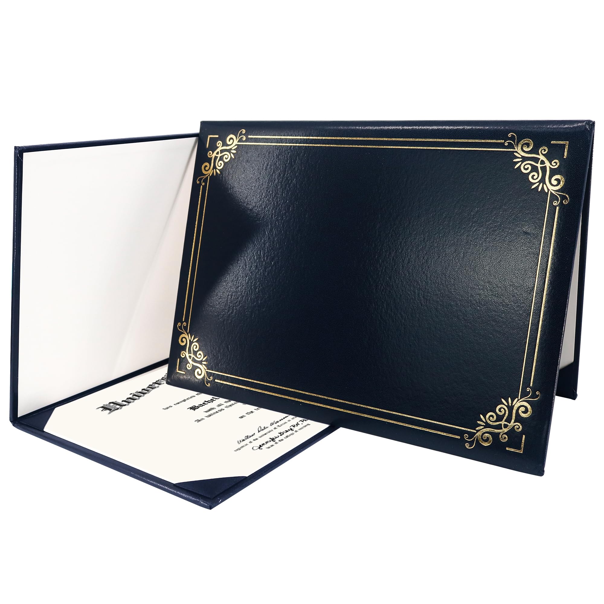 GraduationMall Diploma Cover Certificate Holder with Gold Foil Border for A4 Award Paper Classic Smooth Navy Blue