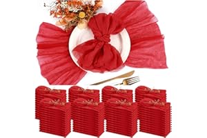 100 Pieces Cloth Napkins Red Dinner Cheesecloth Napkins for Wedding,Wrinkled Cloth Napkins Bulk for Home Party Rustic Table D