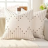 YCOLL Boho Spring Throw Pillow Covers 18x18 Set of 2 Neutral Woven Decorative Pillowcases Cotton Tufted Couch Pillows Modern Farmhouse Cushion Covers for Sofa Couch Bed Living Room Home Decor, Brown