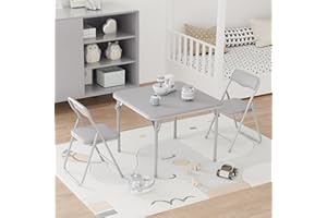 Boys and Girls Folding Table and Chairs Set of 3, Portable Table and Chair with Pu Soft Cushion,Suitable for Eating,Reading a